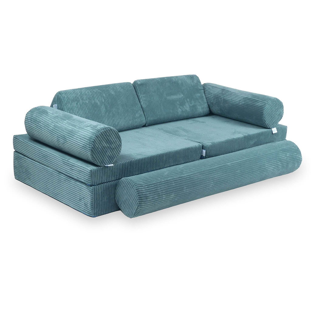 Blue Play Sofa For Kids: Montessori Blue Corduroy Play Sofa Bed delivered Ireland & EU with Gift Note. Handmade for Children & Kids Nursery, Childs Play Room. Luxury Edition: 13 Elements