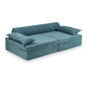 Blue Play Sofa For Kids: Montessori Blue Corduroy Play Sofa Bed delivered Ireland & EU with Gift Note. Handmade for Children & Kids Nursery, Childs Play Room. Luxury Edition: 13 Elements