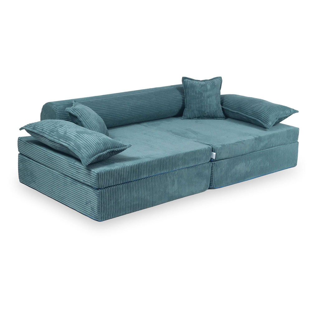 Blue Play Sofa For Kids: Montessori Blue Corduroy Play Sofa Bed delivered Ireland & EU with Gift Note. Handmade for Children & Kids Nursery, Childs Play Room. Luxury Edition: 13 Elements