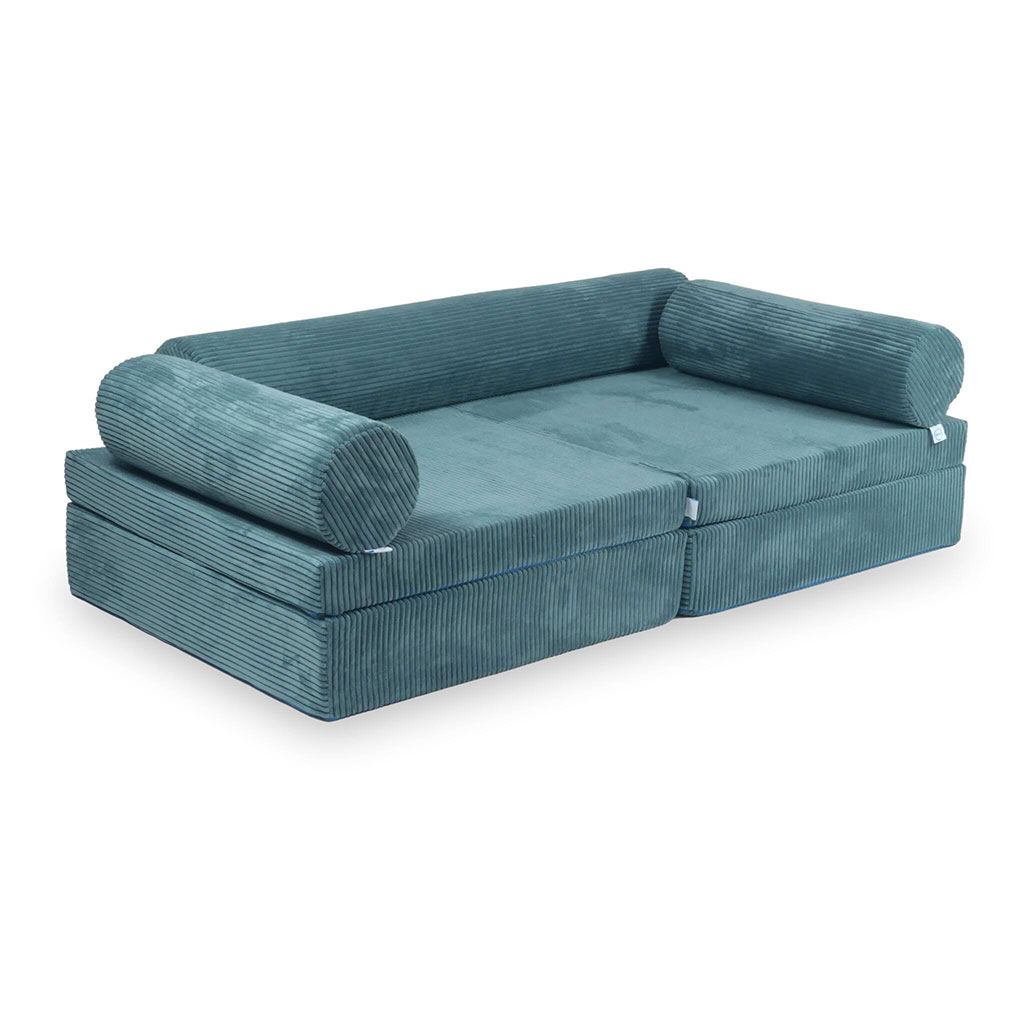 Blue Play Sofa For Kids: Montessori Blue Corduroy Play Sofa Bed delivered Ireland & EU with Gift Note. Handmade for Children & Kids Nursery, Childs Play Room. Luxury Edition: 13 Elements