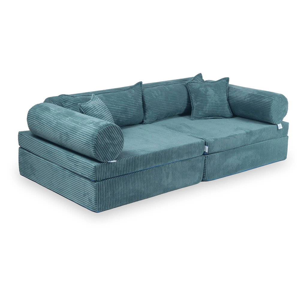 Blue Play Sofa For Kids: Montessori Blue Corduroy Play Sofa Bed delivered Ireland & EU with Gift Note. Handmade for Children & Kids Nursery, Childs Play Room. Luxury Edition: 13 Elements