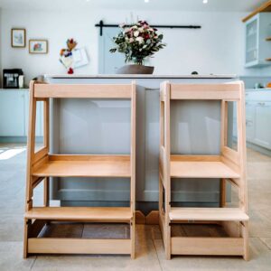 Twin & Sibling Learning Tower for Two Children – tiSsi® Adjustable Wooden Step Stool. German design, Double Learning Tower Step Stool direct to Ireland & EU