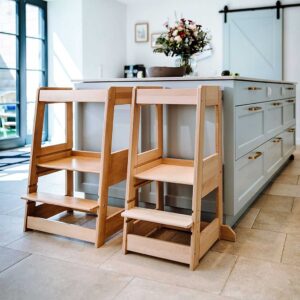 Twin & Sibling Learning Tower for Two Children – tiSsi® Adjustable Wooden Step Stool. German design, Double Learning Tower Step Stool direct to Ireland & EU