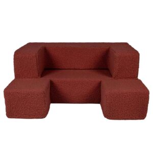 Cube Play Sofa Bed for Kids & Children Ireland. Bearly Brown Soft Foam Sofa with 2 Poufs. Folds into Bed for Naps & Sleepovers. 96Lx50Dx40H cm. Delivered.