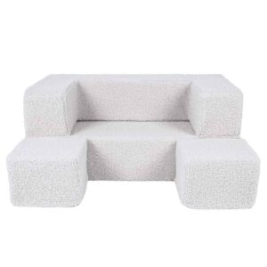 White Cube Play Sofa Bed for Kids & Children Ireland. Bearly Foam Sofa with 2 Poufs. Folds into Bed for Naps & Sleepovers. Tracked Delivery Ireland & EU.