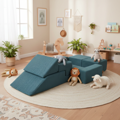 Turquoise Play Bricks & Play Sofa Set! Creativity & learning with luxuriously soft, safe & easy-clean corduroy blocks. Sofa play elegance delivered Ireland & EU