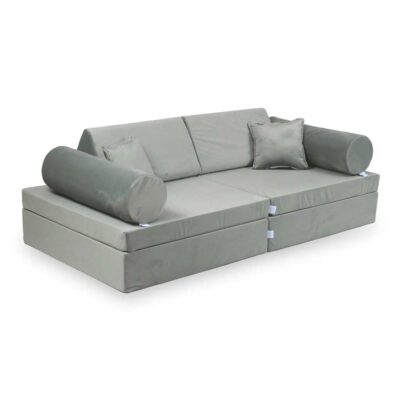 Play Sofa Bed: 10 Part Grey Velvet Modular Childs Sofa Bed delivered Ireland & EU. Handmade for Kids Nursery, Childs Play Room & Soft Play. Comfort Edition.