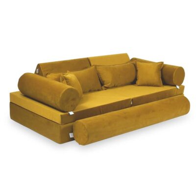Play Sofa For Kids: Gold Velvet Modular 13 Part Play Sofa Bed delivered Ireland, EU & more. Handmade for Children & Kids Nursery, Childs Play Room