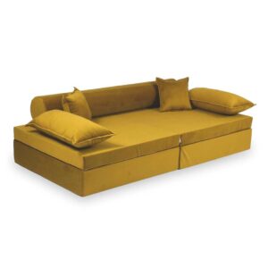 Play Sofa For Kids: Gold Velvet Modular 13 Part Play Sofa Bed delivered Ireland, EU & more. Handmade for Children & Kids Nursery, Childs Play Room