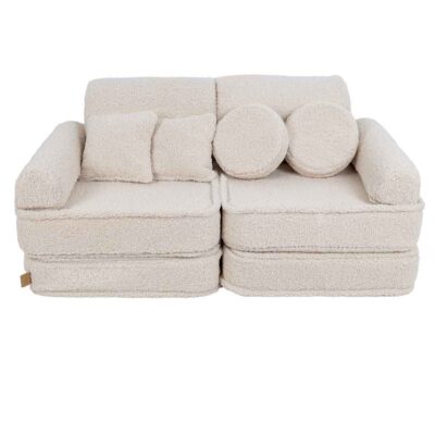 Pocket Sofa Plus: 12 Parts. Compact space-saving Cream Play Sofa for kids. Handmade, washable covers. For play, gaming, reading & relaxation. Delivered Ireland.