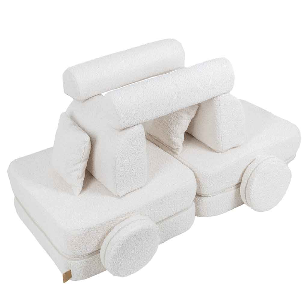 Pocket Sofa Plus: 12 Parts. Compact space-saving White Play Sofa for kids. Handmade, washable covers. For play, gaming, reading & relaxation. Delivered Ireland.