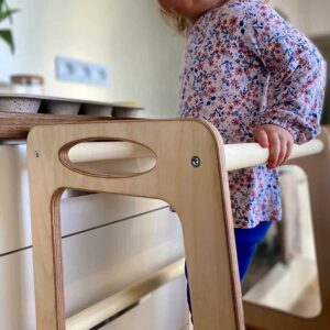 Lightweight 88cm Learning Tower for kids to safely join kitchen fun! Certified safe, EU-made, with tracked delivery to Ireland & EU. Natural Beeswax Finish.