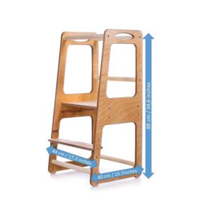 Lightweight 88cm Learning Tower for kids to safely join kitchen fun! Certified safe, EU-made, with tracked delivery to Ireland & EU. Natural Beeswax Finish.
