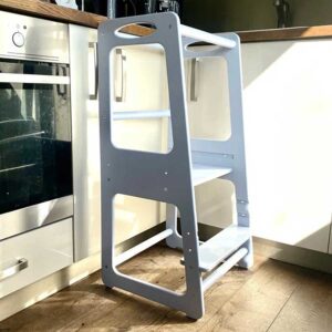Learning Tower for kids to safely join kitchen fun! Portable, 88cm, Certified safe, EU-made, with tracked delivery to Ireland & EU. Grey Finish.