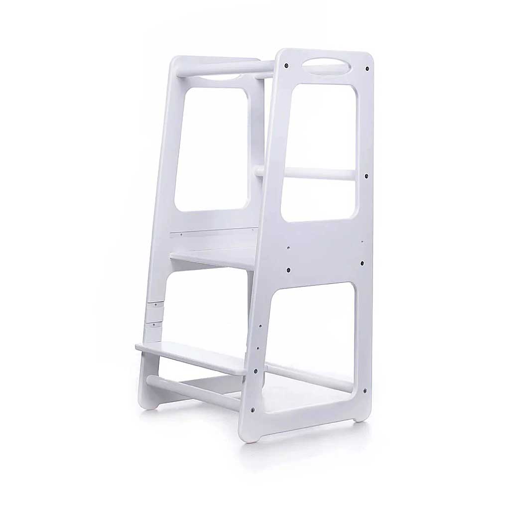 Learning Tower for kids to safely join kitchen fun! Portable, 88cm, Certified safe, EU-made, with tracked delivery to Ireland & EU. White Finish.