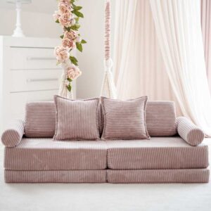 Light Pink Corduroy Mini Play Sofa – 10 Part Edition. Handmade Montessori toy for kids, perfect for nurseries & playrooms. Shop now for Ireland & EU delivery!
