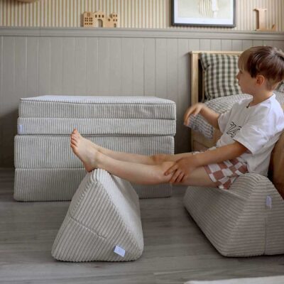 Mini Play Sofa For Kids: Grey Corduroy Modular 6 Part Play Sofa delivered Ireland, EU & more. Montessori Toy Handmade for Children, Nursery & Playroom