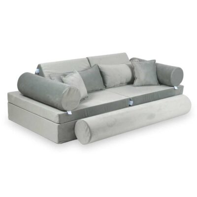 Play Sofa Bed: 13 Part Grey Velvet Modular Childs Sofa Bed delivered Ireland & EU. Handmade for Kids Nursery, Childs Play Room & Soft Play. Comfort Edition.