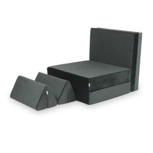 Soft & stylish Graphite Velvet Modular Play Sofa for kids – for playrooms, nurseries & Montessori spaces. Handmade & delivered across Ireland & EU. Order now!