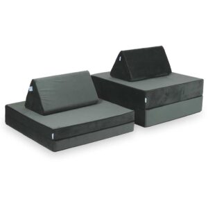 Soft & stylish Graphite Velvet Modular Play Sofa for kids – for playrooms, nurseries & Montessori spaces. Handmade & delivered across Ireland & EU. Order now!