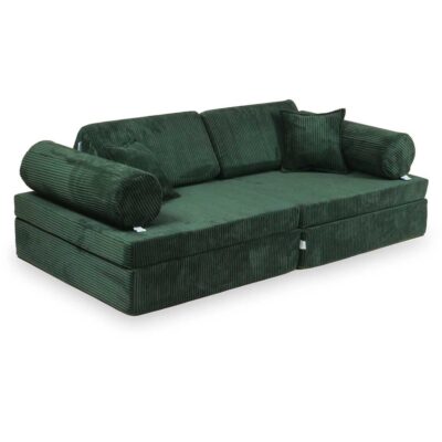 Green Corduroy Modular Play Sofa for kids (10 Modules) – for playrooms, nurseries & Montessori spaces. Handmade & delivered across Ireland & EU. Order now!