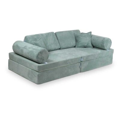 Light Mint Corduroy Modular Play Sofa for kids (10 Parts) – Couch for playrooms, nurseries & play spaces. Handmade & delivered across Ireland & EU. Order now!