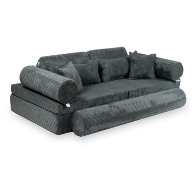 Graphite Corduroy Modular Play Sofa (13 Parts). Couch for playrooms, nurseries & play spaces. Handmade & delivered across Ireland & EU. Order now!