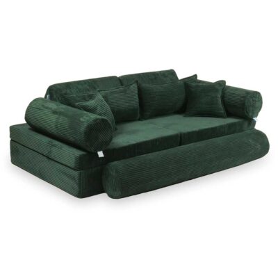 Green Corduroy Modular Play Sofa for kids (13 Modules) – for playrooms, nurseries & Montessori spaces. Handmade & delivered across Ireland & EU. Order now!