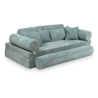 Light Mint Corduroy Modular Play Sofa for kids (13 Parts) – Couch for playrooms, nurseries & play spaces. Handmade & delivered across Ireland & EU. Order now!