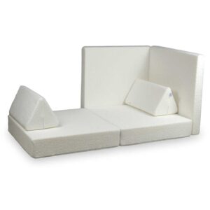 White Boucle Modular Play Sofa for children – for playrooms, nurseries & Montessori spaces. Handmade & delivered across Ireland & EU. Order now!