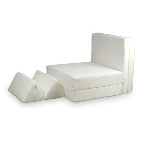 White Boucle Modular Play Sofa for children – for playrooms, nurseries & Montessori spaces. Handmade & delivered across Ireland & EU. Order now!