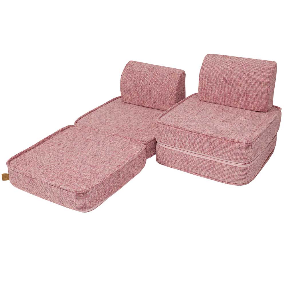 Pocket Sofa Classic: 6 Part Set. Compact space-saving Tangle Bubblegum Pink Kids Sofa. Handmade, washable covers. For play, gaming, reading & relaxation.