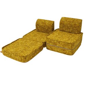 Kids Sofa Couch. Pocket Sofa Classic: 6 Part Set. Compact space-saving Tangle Honey Mustard Kids Sofa. Handmade, washable covers. For play, gaming, reading & relaxation.