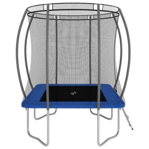 Rectangular Trampoline - Blue, Grey & Black Garden Trampoline 274x183 cm (9x6 ft) for Children, Galvanised Steel with Ladder & Rain Cover. Delivered Ireland