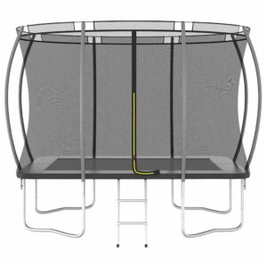 Rectangular Trampoline - Grey & Black Garden Trampoline 274×183 cm (9×6 ft) for Children, Galvanised Steel with Ladder & Rain Cover. Delivered Ireland
