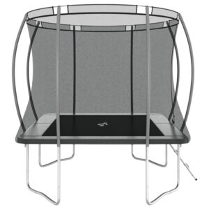 Large 11×8 ft rectangular trampoline in grey & black for kids & Irish gardens! Galvanised frame, safety net, ladder & rain cover. Tracked Ireland delivery.