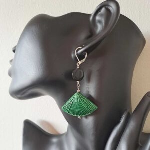 Irish-made cinnabar fan earrings with black Czech glass. Symbolic, stylish and handmade – a standout gift for her. Shop now at ShopStreet.ie.