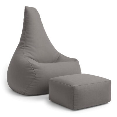 Kids outdoor bean bag and footstool in Drift Clay Taupe. TearDrop Design, water-repellent, ergonomic & washable for garden or indoor use. Delivered Ireland & EU