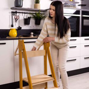 Fold-Up Learning Tower & Kitchen Step in Safari Yellow & Natural. Handmade kitchen & bathroom step stool learning tower for Kids. Ireland, EU & more!