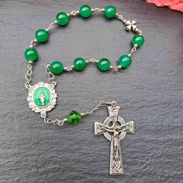 Celtic Jade Decade Rosary: Handmade Irish Cross, Pocket Prayer Beads - Image 2