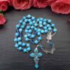 Handmade turquoise rosary with cross & Virgin Mary medal. Elegant Catholic prayer beads, perfect for daily devotion or a meaningful spiritual gift.