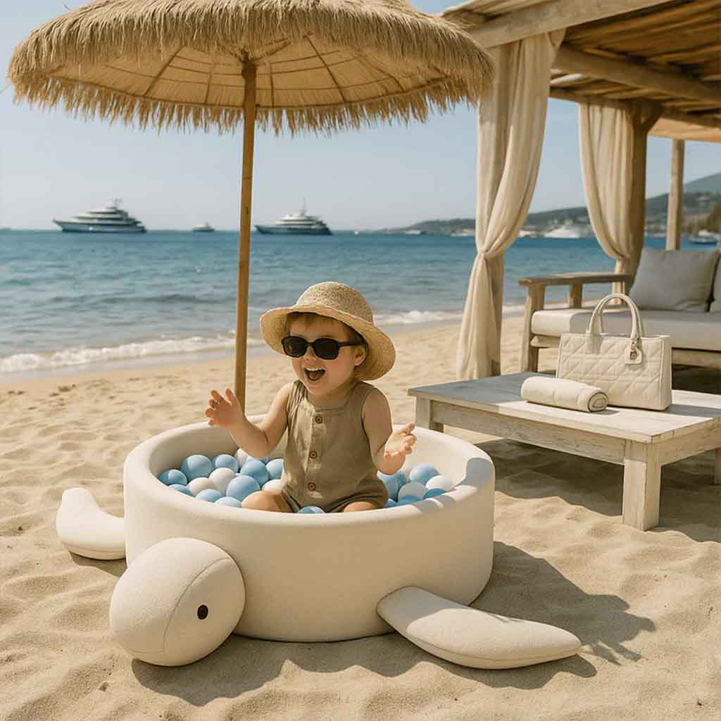 Soft white boucle turtle ball pit with 200 pastel BPA-free balls – a stylish sensory play pool for toddlers and young children. Features a removable washable cover, eco-friendly recycled fabric and safe foam walls. Ideal for motor development and modern nursery decor. Handmade in the EU and available online in Ireland & EU at ShopStreet.ie.