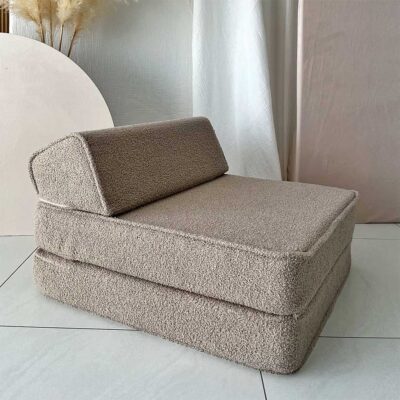A cosy 3-in-1 foam armchair, lounger & play spot for children. Made with soft Beige bouclé. Machine-washable & eco-friendly. Ireland & EU ShopStreet.ie