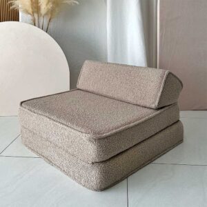 A cosy 3-in-1 foam armchair, lounger & play spot for children. Made with soft Beige bouclé. Machine-washable & eco-friendly. Ireland & EU ShopStreet.ie