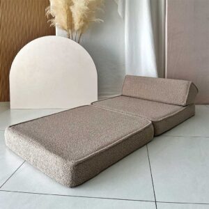 A cosy 3-in-1 foam armchair, lounger & play spot for children. Made with soft Beige bouclé. Machine-washable & eco-friendly. Ireland & EU ShopStreet.ie