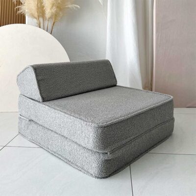 A cosy 3-in-1 foam armchair, lounger & play spot for children. Made with soft Grey bouclé. Machine-washable & eco-friendly. Ireland & EU ShopStreet.ie