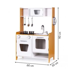 Wooden play kitchen with light-up boiling sound burner, sink, oven, phone & 5 accessories - Size. Fun & safe for age 3+. Fast tracked Ireland & EU delivery.