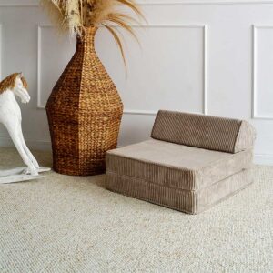 Fold-out Childs’ Armchair, Day Bed / Sofa Bed & Play Lounger in soft beige corduroy. Stylish, washable & comfy. Tracked delivery across Ireland & EU.