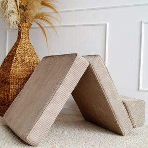 Fold-out Childs’ Armchair, Day Bed / Sofa Bed & Play Lounger in soft beige corduroy. Stylish, washable & comfy. Tracked delivery across Ireland & EU.