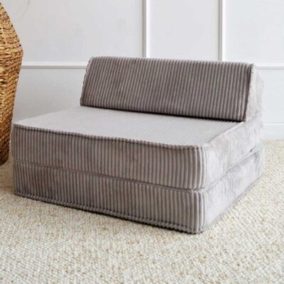Kids' Foam Folding Armchair, Day Bed / Sleep Over Sofa Bed & Play Lounger in soft grey corduroy. Stylish, washable & comfy. Tracked delivery Ireland & EU.